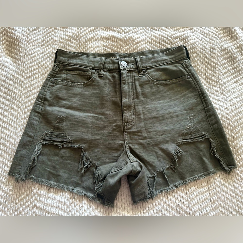 Grey-Green High Waist Ripped American Eagle Shorts